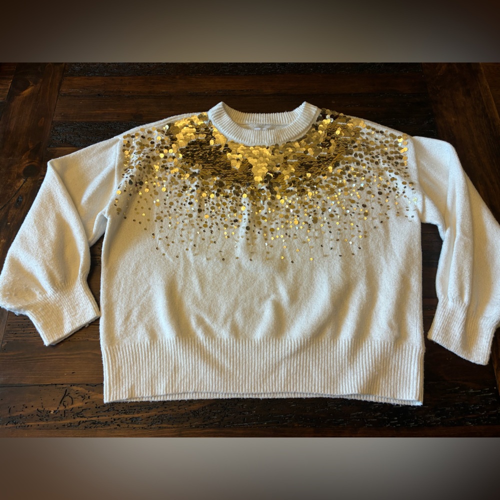 Nine West Gold Sequin Accent Sweater Size XL Glam Feminine Sparkle